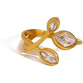 JoyToGo Chunky 18K Gold Plated Leaf Rings for Women Non Tarnish Gold Statement Cubic Zirconia Leaf Ring Stainless Steel Colorful CZ Knuckle Finger Thumb Rings Jewelry Gifts Trendy Stuff