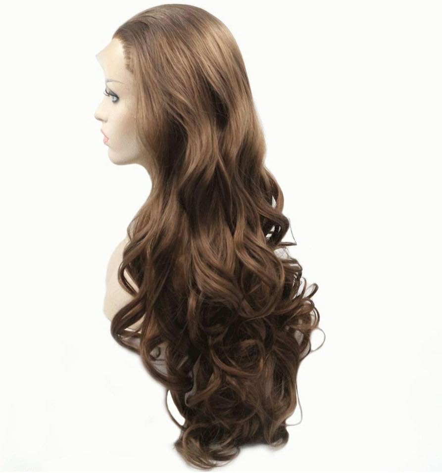 Pre Plucked Hairline Long Wig Body Wave Heat Resistant Fiber Natural Colors Synthetic Lace Front Wigs for Women Natural Looking Replacement Wig Daily Cosplay Party Drag Queen 24" (Dark Brown 6#) - Image 3