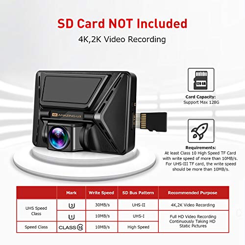 Oasser Dash Camera Car Dashcam FHD 2880-2160P 3.0inch LCD Dashboard Camera Recorder with GPS WiFi Parking Mode Support for Sony IMX335 Video Sensor 128G Max G-Sensor WDR Loop Recording - Thumbnail 4