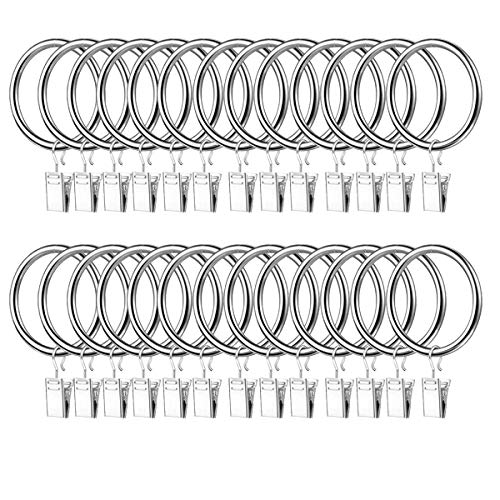 iPEAK 50 Pack Curtain Clips with Rings, Metal Curtain Rings with Clips Hooks 30mm Internal Diameter (Silver)