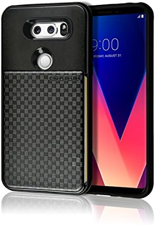 LG V30 Push Hidden Wallet Case [Card Slot] [Heavy Duty] [Slim Fit] [Textured Grip] Dual Layer Hybrid Tough Shield Front Screen Drop Protection Rubber Back Bumper Hard Holder Cover LGV30 (Metal Black)