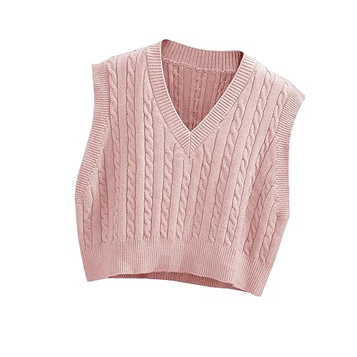 Pink Argyle Sweater Amazon White Vest Lailezou Women's V-Neck