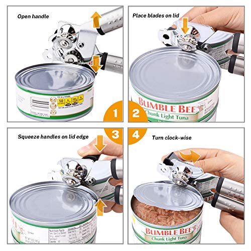 Chefbar Stainless Steel Can Opener Manual Smooth Edge Heavy Duty Can Opener, Hand Can Openers, Beer Bottle Opener with Ergonomic Grips Handle for Home & Kitchen, Ultra Sharp Blade, 7.5 x 2 x 2 inches - Thumbnail 4