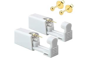 AM RONG MAGIC 2 Pack Self Ear Piercing Gun Earring,Disposable Piercing Kit No Pain Easy Use Ear Piercing Gun Kit Tool with Stud and With Alcohol Pad (3mm Gold Peas) …