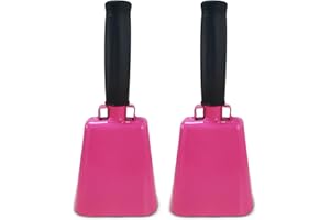 Deke Home - 2 Pack 7 Inch Steel Cowbells with Handle, Loud Noise Makers for Football, Sports, Parties, Competitions, School Spirit & Safety, Large Hand Bell for Cheering & Percussion Instrument