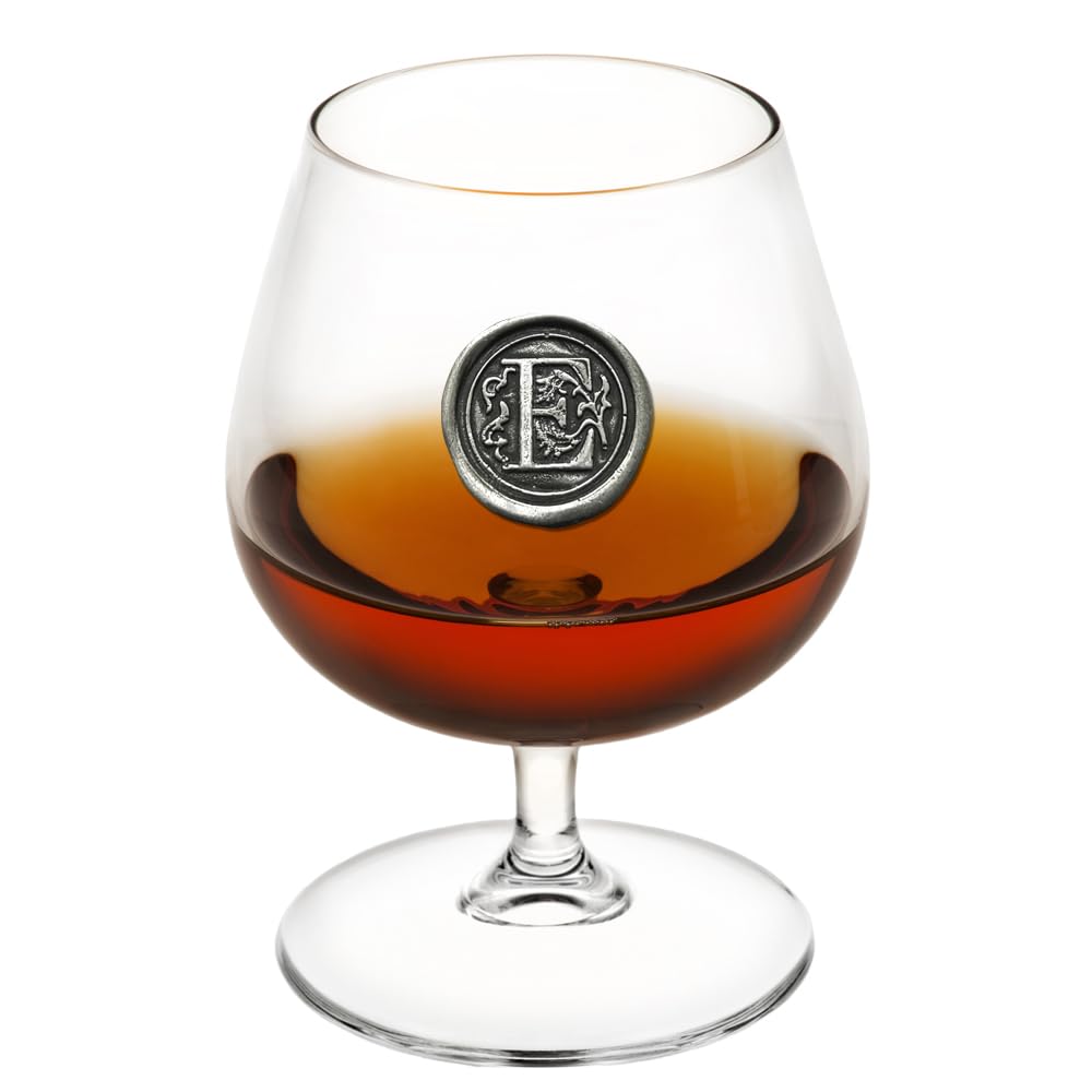 English Pewter Company 14.5oz Brandy Cognac Snifter Glass with Monogram Initial - Personalised Gift with Your Choice of Initial (E) [MON205]