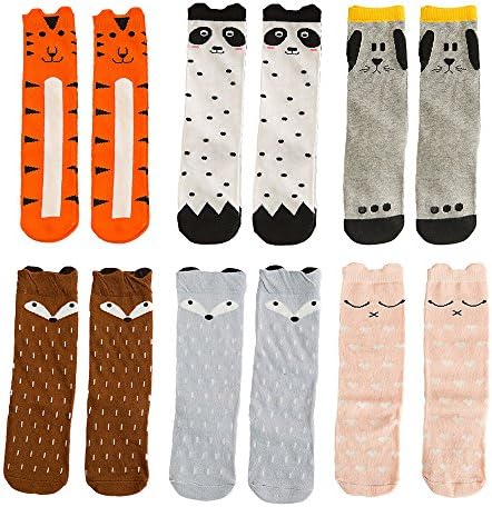 Yeapook Baby Girls Boys Animal Knee High Socks Toddler Cartoon Stockings -6 pack (1-3 years, color1)