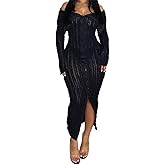Shiyinvie Women's Off Shoulder Button Down Ruched Bodycon Maxi Club Party Dress