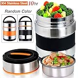 Vacuum Insulated Lunch Box Keep Food Warm Lunch Containers Stainless Steel Bento Box Thermal Insulating Food Carriers Leakproof Food Savors Heat Holding 8hr with Folding Spoon 3 Tiers