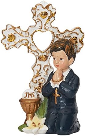 Resin Communion Boy With Cross Stand