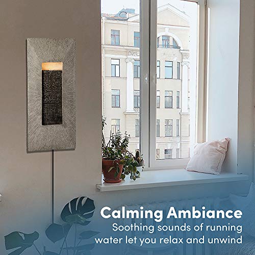 Rectangle, Indoor/Outdoor Wall Fountain 24” x 11” | Handcrafted Natural Stone Look with LED Lights, Adjustable Speed, Calming Waterfall Sounds | Made with Polyresin Material (Tan)