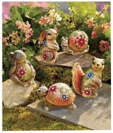 5-piece Cement Garden Yard Bunny, Snail, Frog, Turtle, Squirrel Statues 4-5/8 X 3-5/8 X 2-3/4