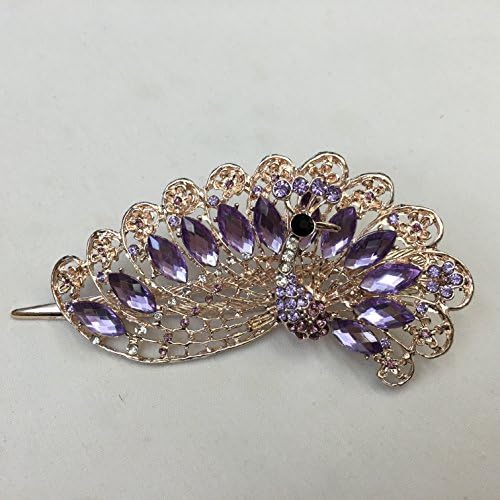 Gorgeous Fashion Jewelry Crystal Rhinestones Peacock Design Hair Clips Hair Pins Hair Sticks - Large Size - Amethyst Color -For Hair Beauty Tools