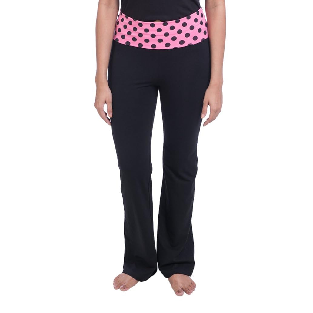 nite flite women's polka print black foldover yoga pants