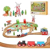 SainSmart Jr. Wooden Train Set for Toddler, 52 PCS