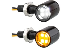 HAZAWA Motorcycle LED Mini Blinkers Small Turn Signals Light Micro Front Rear Indicator Compatible with Harley Davidson Honda Triumph Cruiser Choppers Street Bike (Smoke-White&Amber)