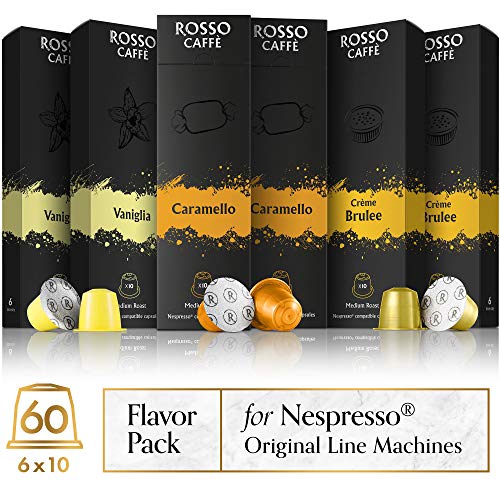 Rosso Coffee Capsules for Nespresso Original Machine - 60 Gourmet Espresso Pods Flavor Pack, Compatible with Nespresso Original Line Machines
