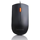 Lenovo 300 USB Wired Computer Mouse - Full Size Optical Ambidextrous Mouse with 1600 DPI, Reliable USB-A Wired Connection, Ea