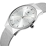 Fashion Mens Watch Mesh Band Japanese Analog Quartz Movt Thin Dial Date Wrist Watches,White