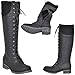 Generation Y Knee High Mid Calf Boots Knitted Calf and Lace Up Zipper Closure Comfort Low Heels Shoes