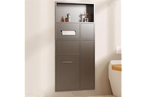 Recessed Toilet Niche with Trash Can and Paper Holder, Stainless Steel Wall-Mounted Bathroom Storage Cabinet, Modern Space-Sa