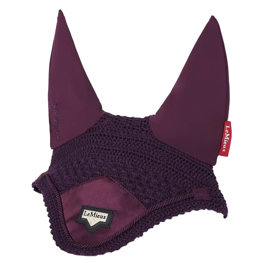 LeMieux Loire Fly Hood in Fig with Soft Lycra Ears - Close Knit Crochet - Comfortable Fit Equestrian Mask - Sport Horse Wear - X-Large