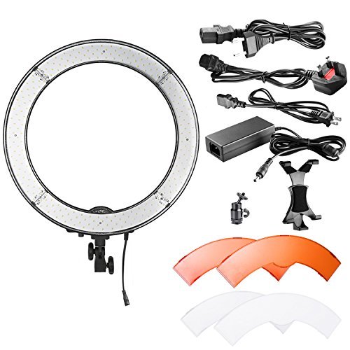 Neewer Camera Photo/Video LED Ring Light 18 inches/48 Centimeters Outer, 55W 240 Pieces LED, 5500K Dimmable with Plastic Color Filters, iPad Clip and Universal Adapter with US/EU Plug