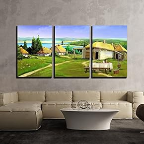 3 Piece Canvas Wall Art - Traditional Farm Buildings in The Old Village in The Depths of Eastern Europe - Modern Home Art Stretched and Framed Ready to Hang - 16"x24"x3 Panels