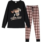VENTELAN Women Pajamas Cute Christmas Bear Sleepwear Long Sleeve Stripes Loungewear