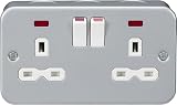 Knightsbridge Metal Clad 13A 2 Gang Double Pole Switched Socket with Neon view 1