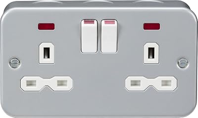Knightsbridge Metal Clad 13A 2 Gang Double Pole Switched Socket with Neon