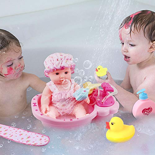 YOUNG CHOI'S Baby Soft Doll Bathtub Set Featuring Educational Doll with Bathtime Accessories, Wash Out Soap Bubbles Quality Doll Bath Toy Set for Kids to Have Fun Time - Thumbnail 7