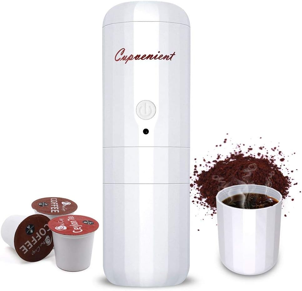Coffee Brewer Cupvenient Portable Espresso Coffee Maker, Compatible with K-Cup Capsule and Ground Portable Coffee Machine, Battery-driven Coffee Tea Brewing, French Press Coffee & Tea Maker for Camping, Travel, Home and Office