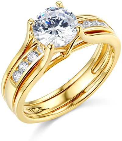 TWJC14k Yellow OR White Gold Solid Engagement Ring & Wedding Band Set