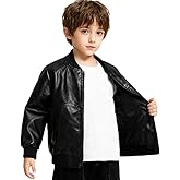 Sorzlluo Boys Faux Leather Jacket–Kids Black PU Motorcycle Bomber Coat Windproof Outerwear with Pockets