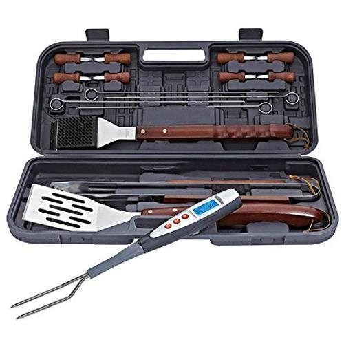 17-pc. BBQ Grill Tool Set With Digital Temperature Fork And Impact Resistent Carrying Case