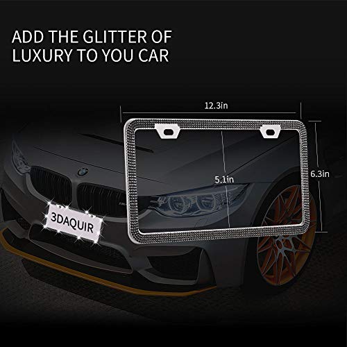 Delixike Bling Rhinestone Thin Border Black License Plate Frame for Women Men, Luxury Handmade Waterproof Stainless Steel Licence Plate Frames for Front Back License - Thumbnail 5