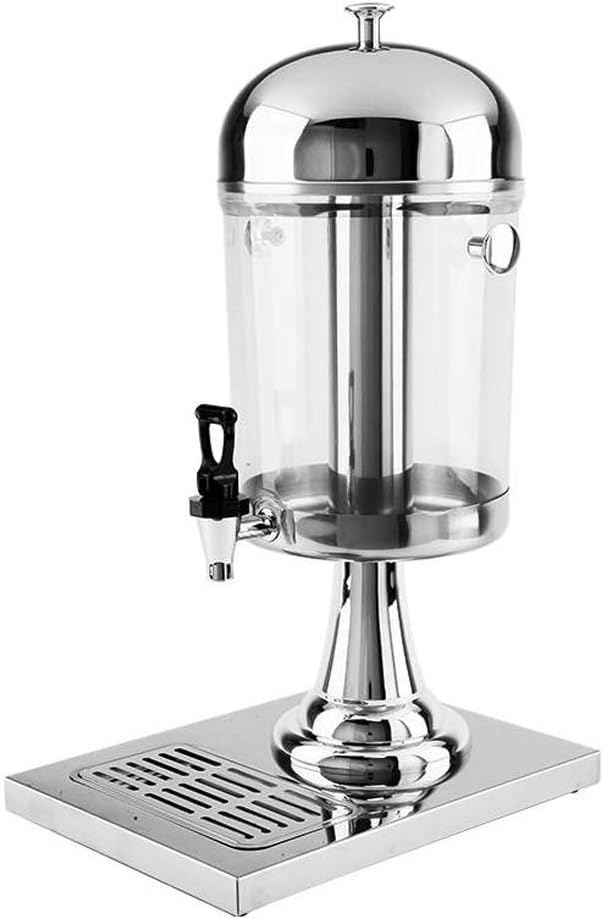 2 Gallon 8L Beverage Dispenser With Ice Container Fruit Infuser Stand Spigot Round Beverage Machine Hot Cold Drink Machine (Silver-Single Canisters)