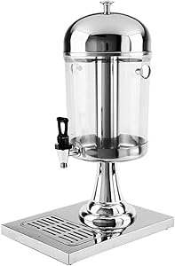 2 Gallon 8L Beverage Dispenser With Ice Container Fruit Infuser Stand Spigot Round Beverage Machine Hot Cold Drink Machine (Silver-Single Canisters)