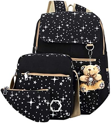 Backpack Shoulder Bag For Teenage Girl Canvas School Bags Cute Bear 3 Set Backpack Female,Black