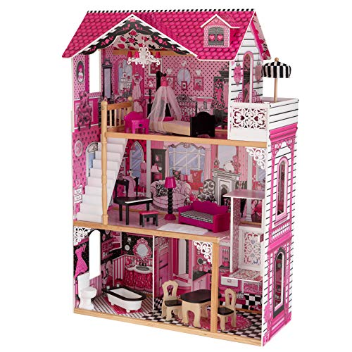 KidKraft Amelia Puppenhaus aus Holz mit Möbeln und Zubehör, Spielset mit Balkon und Aufzug für 30 cm Puppen, Spielzeug für Kinder ab 3 Jahre, 65093 – Bild 3