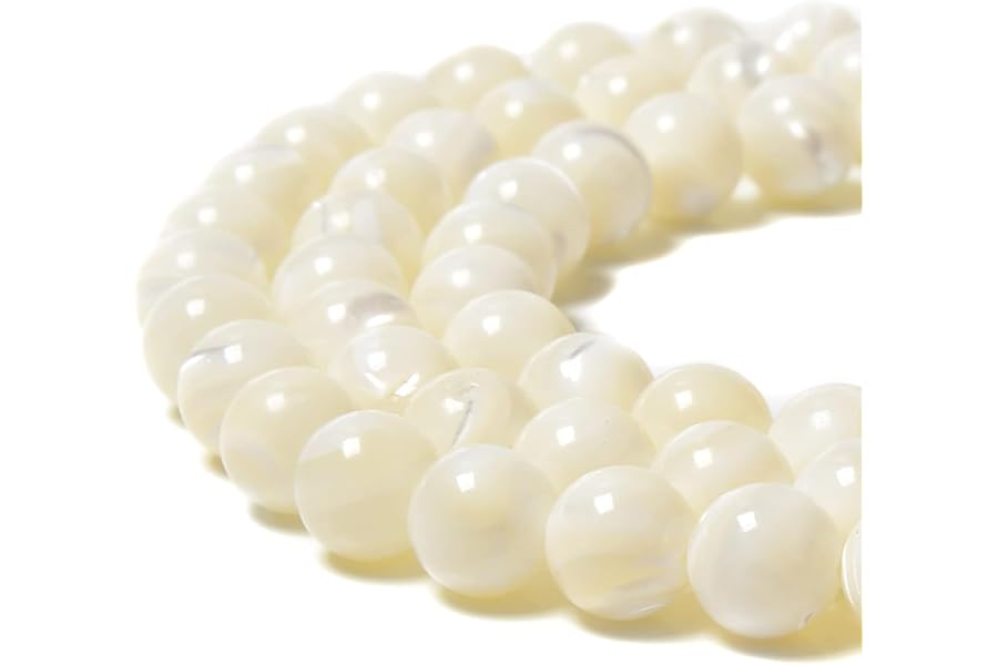 HAAMIIQII 45pcs 8mm Natural White Mother of Pearl Shell Beads Round Loose Gemstone Beads for Jewelry Making Strand 15 Inch