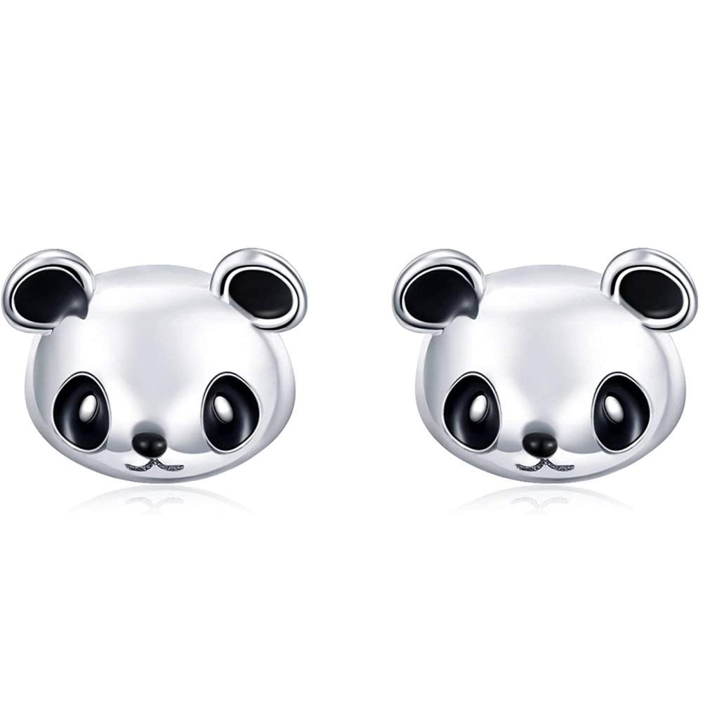Lovely Panda Bear Stud Earrings Sterling Silver for Women Little Girls Cute Animal Pet Statement Wedding Earring Studs Posts Hypoallergenic Birthday Gifts