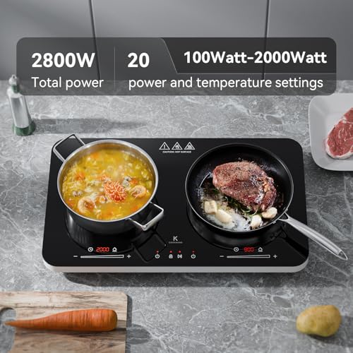 COOKNANO Induction Hob, 3600W, Double Induction Hob with Independent Control, 20 Temperature Levels, 6 Hour Timer