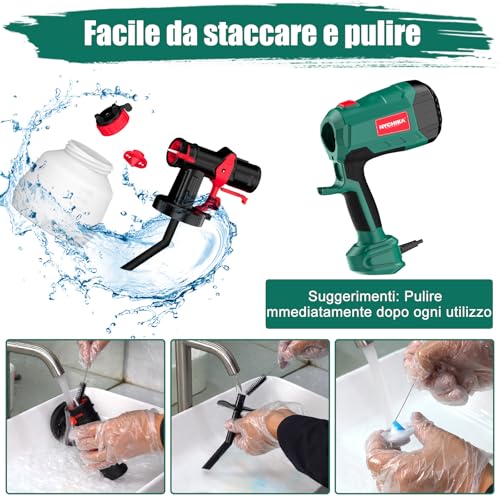 HYCHIKA 600W Paint Gun, HVLP Paint Spray Gun with 1200ml Container, 4 Nozzles, 3 Modes, Ideal for Painting Furniture, Fence, Wall