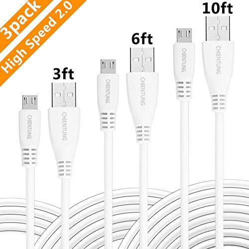 Micro USB Cable, CHIENTUNG 3 Pack 10FT 6FT 3FT High Speed USB 2.0 Fast Charging Cord Durable Android Cable Micro USB Data Cable for Samsung, Nexus, Sony, Motorola, Android Phones, Tablet and More