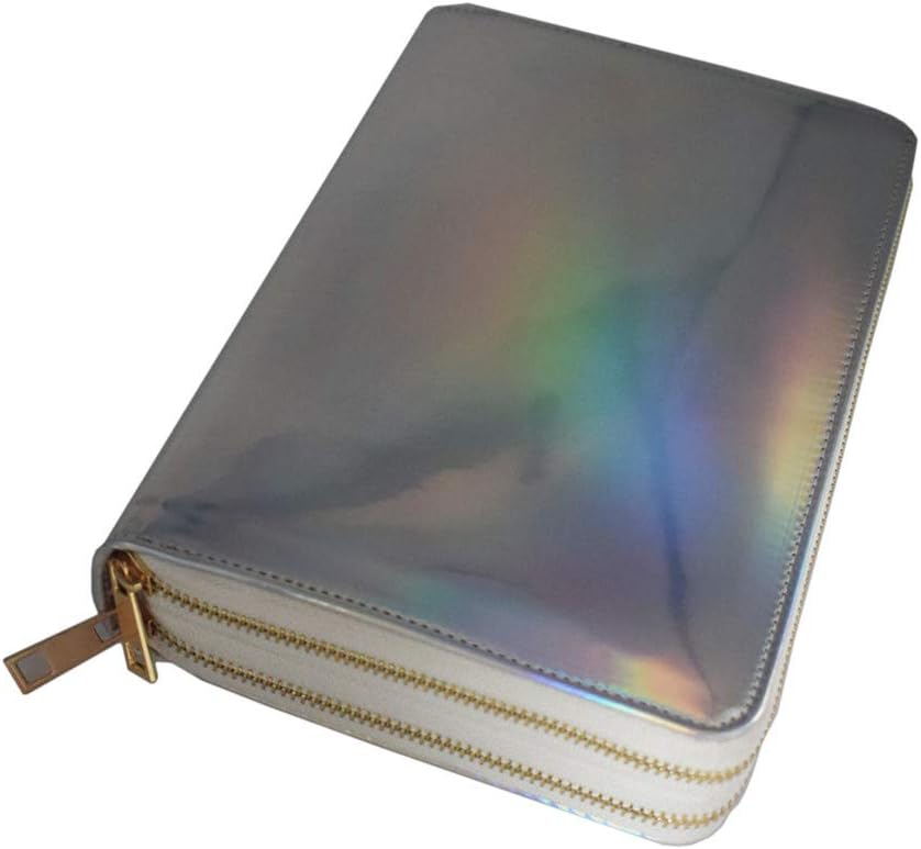 Nail Stamping Plate Holder Case，Laser Silver Rectangular Round Manicure Nail Art Plate Holder,216 Slots Nail Stamps Organizer with Double Zipper