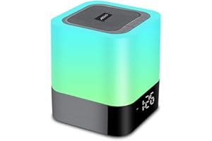 Aisuo Night Light-5 in 1 Bedside Lamp with Bluetooth Speaker, 12/24H Digital Calendar Alarm Clock, Touch Control, Support TF and SD Card, Music Player, Gift for Girls Boys Teens,Warm White