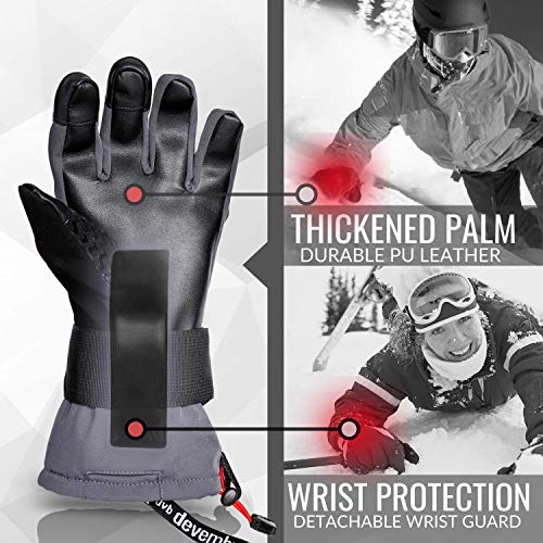 Ski Gloves Men&Women,devembr Snowboard Gloves 3M Thinsulate Insulation(Gray,M) - Thumbnail 2