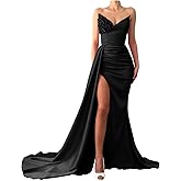 Beaded Prom Dresses 2025 Strapless Mermaid Spakly Formal Dresses Evening Gowns with Slit